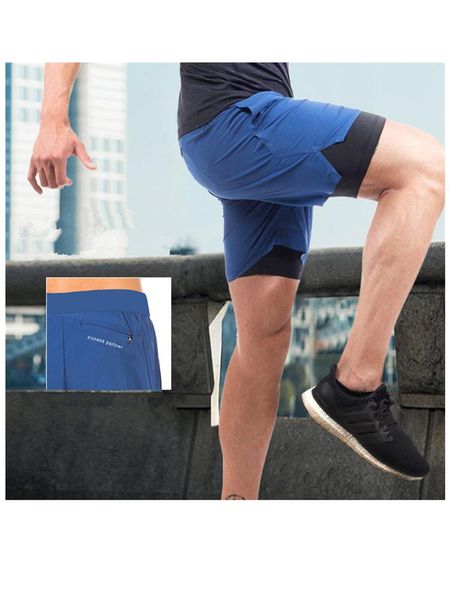 

summer new mens two layers of short pants fashion casual gyms bodybuilding workout male short pants running workout, White;black