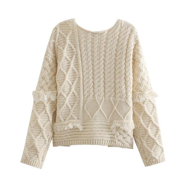 

women's sweaters 2021 autumn and winter sweater tassel decoration patchwork knitted casual retro fashion christmas party top, White;black