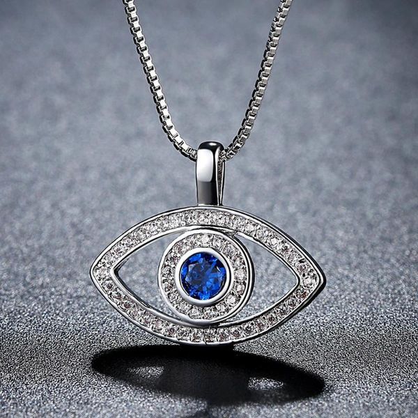 

blue rhinestone luck turkey blue evil eye choker necklace for women box chain pendant necklace fashion jewelry, Silver