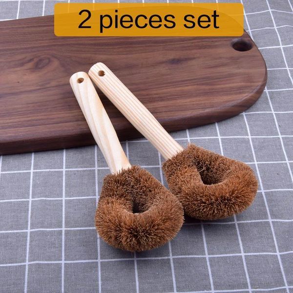 

kitchen long handle pot brush coir coconut fiber cup kettle mugs cleaning brush with hook h bbyzou