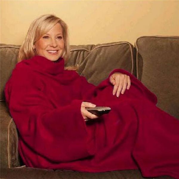 

warm with fleece snuggie soft robe cloak cozy sleeves sleeve wearable blanket 3 colors