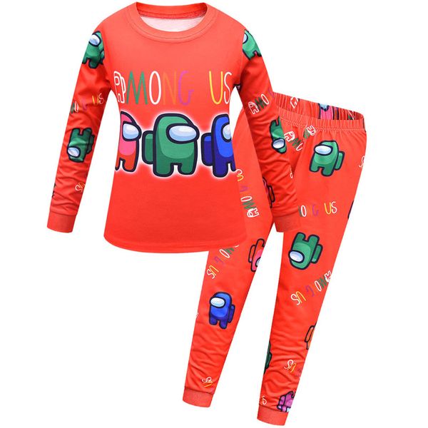 

5 color among us game pajamas sets children kids cartoon long sleeve t-shirt pants two piece clothing outfit boy girls homewear cz122103, Blue;red