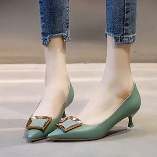 Zapatos Dama Женщины свет весит зеленый из искусственной кожи 3см нижних каблуков обувь для офисной леди Comfort черные каблуки A6691C
