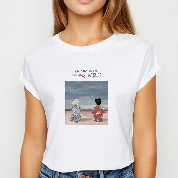 

new style the end of the world tshirt female spring summer t shirt harajuku romantic printing o-collar t-shirt, White