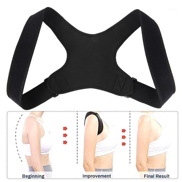 

waist support shoulder belt adjustable posture corrector spine back band brace correction humpback pain relief1, Black;gray