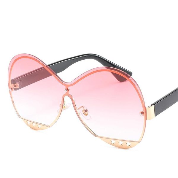

sunglasses fashion rimless round oversized one-piece women brand designer rivet goggle men sun glasses vintage big shades uv400, White;black