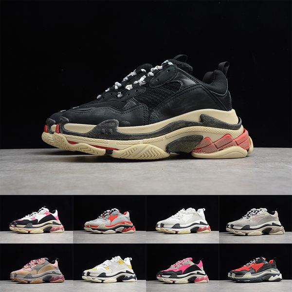 

male female triple s trainers 17fw bred white black triples designer sneakers old dad fashion casual platform shoes for men women