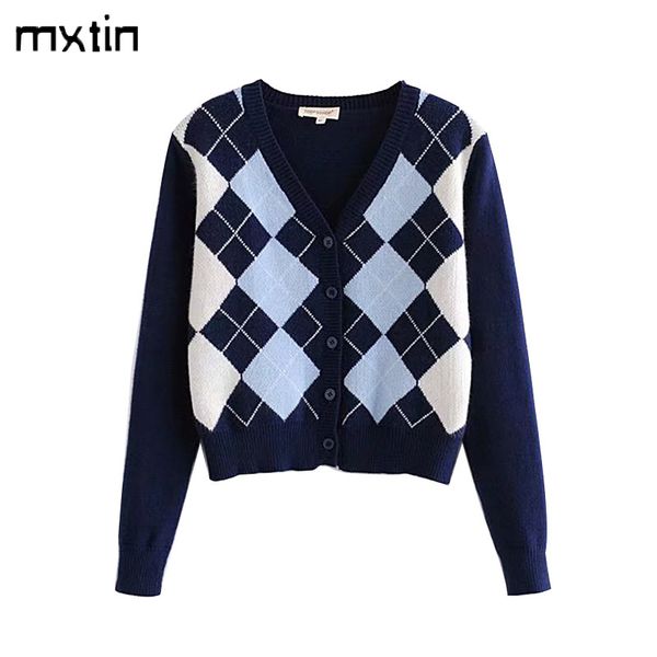 

vintage stylish geometric rhombic cardigan sweater women 2020 fashion autumn warm long sleeve outerwear chic england style q1215, White;black