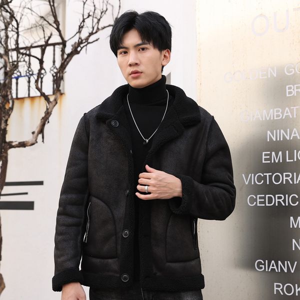 

new one double-sided plush casual fur coat men's leather jacket, Black;brown