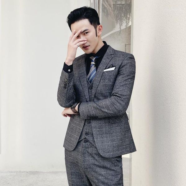 

menne men's suit gentleman english wind korean version of slimfashion fashion fashion thousand bird plaid suit1, White;black