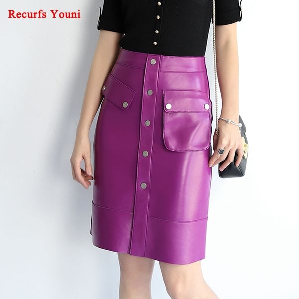 

fahion roupas women genuine leather asymmetric large pocket pencil skirts femme slim wrap saia midi faldas mujer stylish jupe t200324, Black