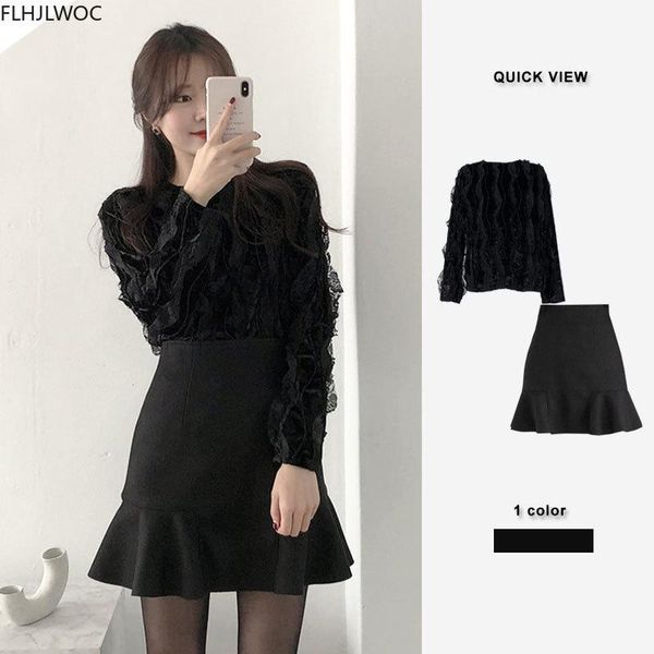 

skirts cute mini female clothes women korean preppy style autumn basic high waist black a line ruffled skirt