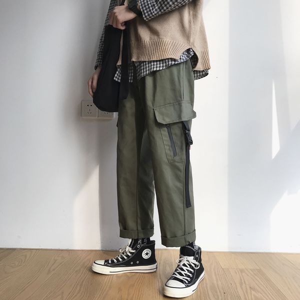 

autumn and winter fashion brand ins corset overalls korean loose trend straight versatile ulzzang pants men's, Black