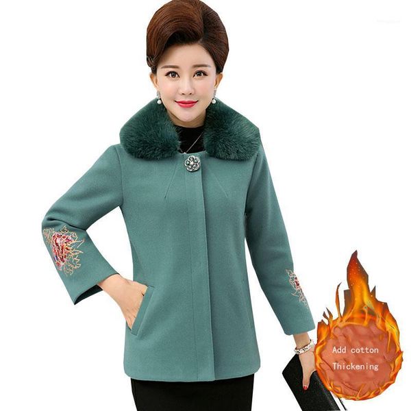 

removable fur collar plus size cardigan winter wool coat womens middle aged coats thicker outerwear 2020 manteau femme hiver 5351, Black