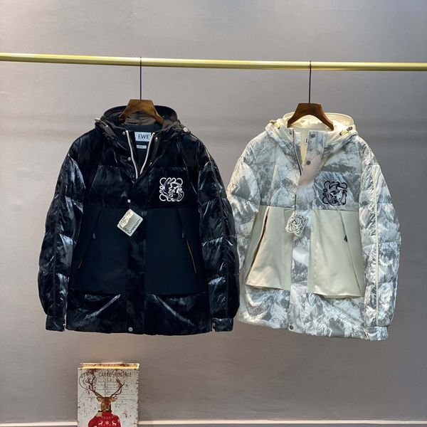 

мужские женские печать пальто 2020 новая зимняя сращивание мода толстое пальто молодежь модные трехмерные вышивка даун куртки пару стиль, Black