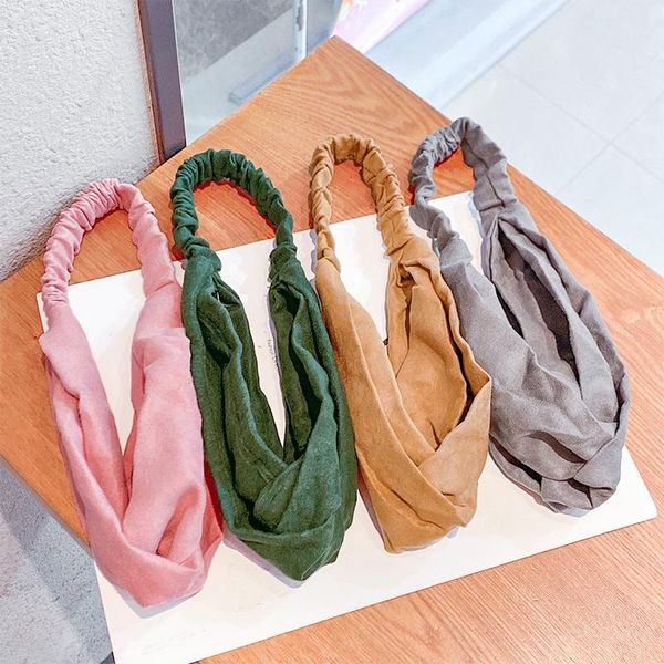 

new women girls simple solid color soft suede elastic hairbands retro cross headband sweet hair band fashion hair accessories h bbyuwo, Black;brown