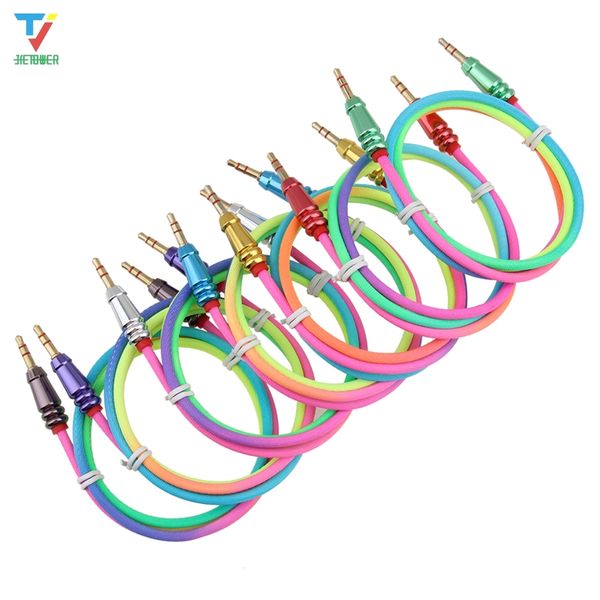 100pcs cavo audio da 3,5 mm jack maschio a maschio arcobaleno tondo proiettile panno cavo Aux per IPhone 6 6S cavo per cuffie per auto cavo Aux