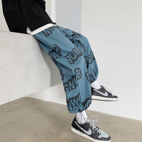 

2021 spring new fresh wide leg men's fashion loose straight pants trend, Black
