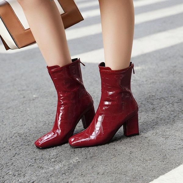 

brand shoes women ankle boots fashion autumn winter pu leather female zip riding boots new fashion cowgirl ankle feminina, Black