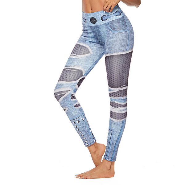 

2021 mode fake brim workout women fitness cut blue leggings printed at home casual pants high spring fine 0564, Black