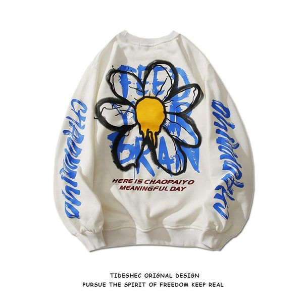 

men's sweaters men hip hop streetwear sweatshirt graffiti sunflower letter print thin pullover 2021 harajuku cotton casual spring, White;black