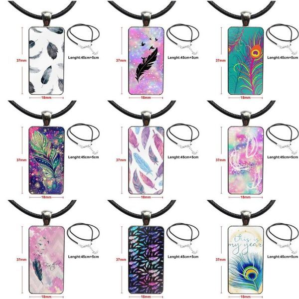 

steel color glass cabochon with rectangle shaped pendant choker necklace for child abstract art animals feather colorful, Silver