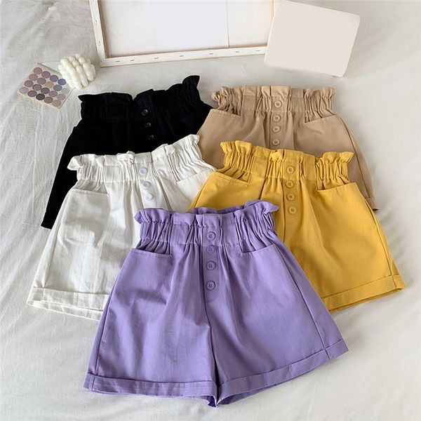 

summer casual pocket button curl 2021 new women's korean wild elasticated loose wide-leg high waist shorts women, White;black
