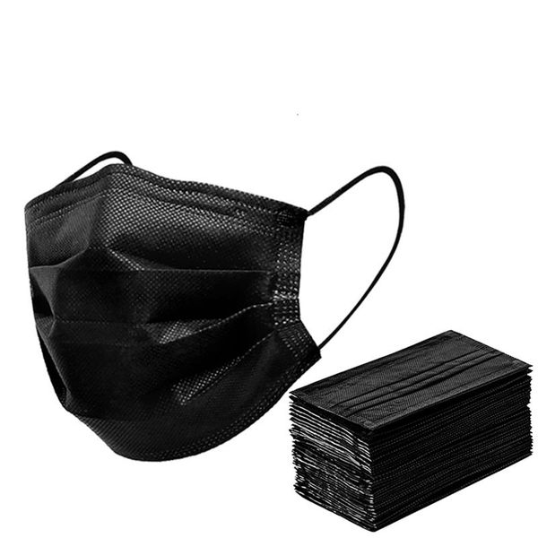 

black disposable nonwoven 3 layer filter mouth face mask anti dust protective breathable earloops masks fast ship