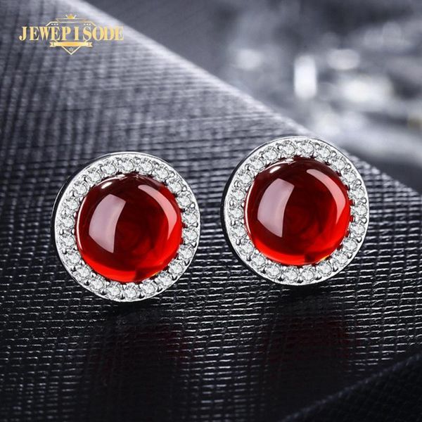 

jewepisode vintage red green chalcedony stud earrings for women real 100% 925 sterling silver fashion jewelry earring party gift, Golden;silver