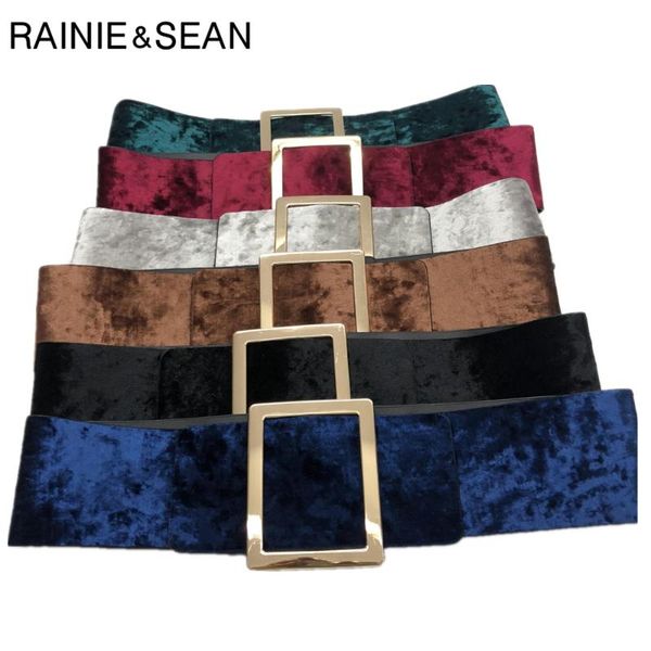 

belts rainie sean autumn winter women belt pu leather vintage ladies accessories female blue green wide waist cummerbunds, Black;brown