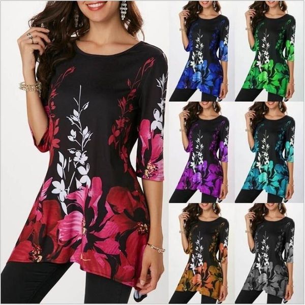

5xl women vintage floral print t shirt 2019 spring summer big size casual women retro t shirts plus size women, White