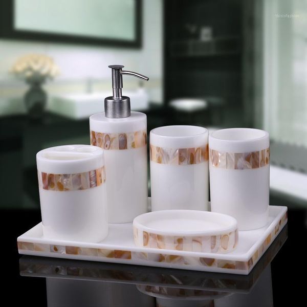 

creative resin shell bathroom five-piece set wedding bathroom accessories kit soap dispenser wash set mouth cups1