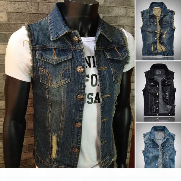 

jacket biker cool jean hole men's vintage shirt vest sleeveless mens denim coat spring and autumn korean slim casual s-6xl plus siz, Black;white