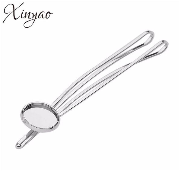 

10pcs/lot copper 5colors inner size 12mm p glass cabochon cameo bezel settings blank bang hairpins base hair clip tr jlldit, Silver