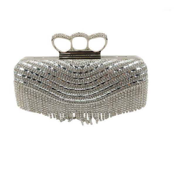 

evening bags women golden diamond dinner bag female silver rhinestone tassel handbag ladies black banquet annual meeting ring clutches purse