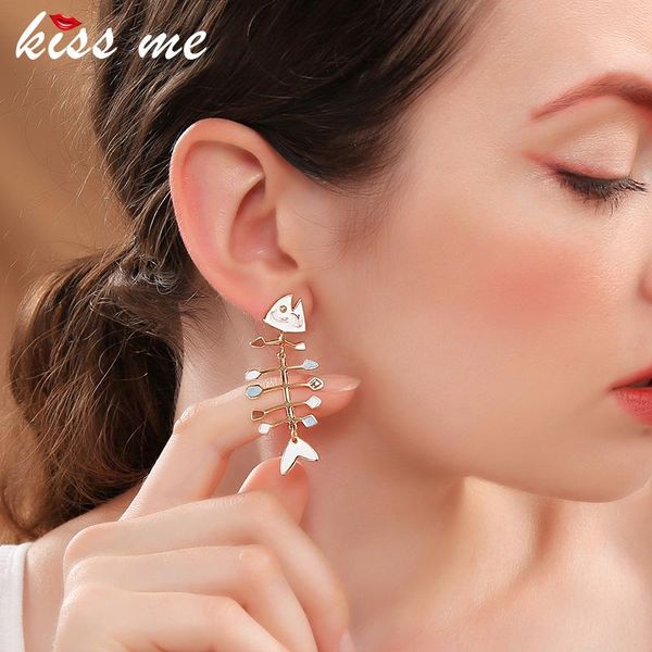

kissme women earrings unique multicolor enamel fishbone stud earrings party gifts gold color fashion jewelry accessories, Golden;silver