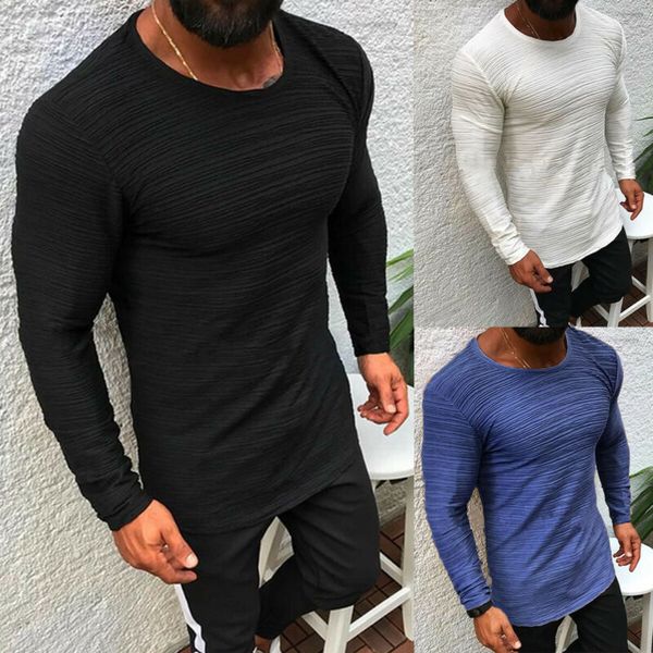 

2020 fashion mens long sleeve o-neck t-shirt casual men solid color slim fit blouse, White;black