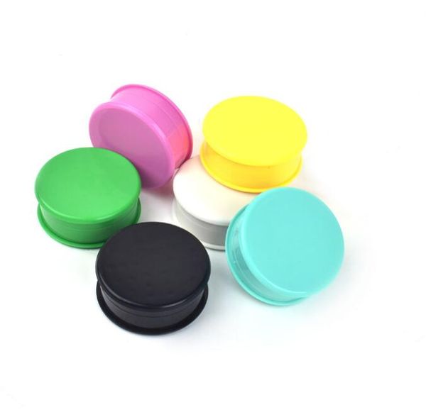 Neueste Farbe 60 mm 3-teilige Kunststoff-Kräutermühle Rauchzubehör Tabakgewürzbrecher Miller mit 6 Farbdisplay-Boxmühlen