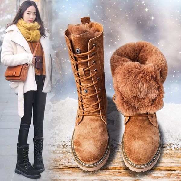 

centenary square heel for round toe low (1cm-3cm) winter shoes women lace-up furry boots y200115, Black