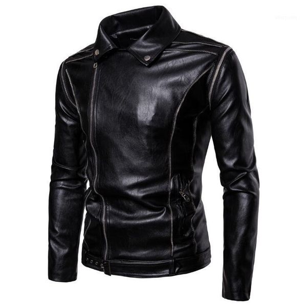 

new autumn shipping 2021 explosion detachable sleeve men lapel fashion leather jackets men's motorcycle jacket coats1, Black