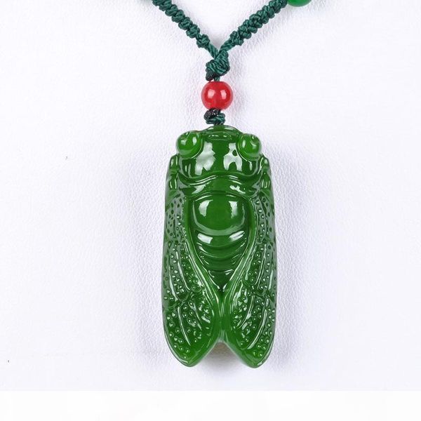 

chinese handcarved 100% natural nephrite green jade cicada pendant necklace, Silver