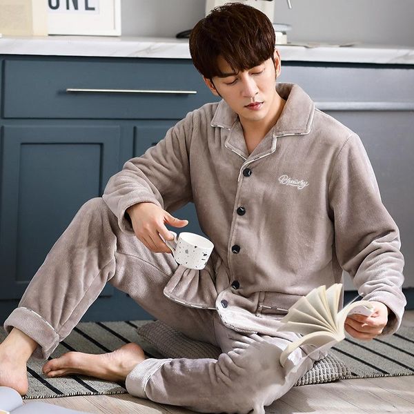 

mimi coral fleece pajamas male qiu dong season winter thickening and wool flannel leisurewear boy in 2020, the new warmth, Black;brown