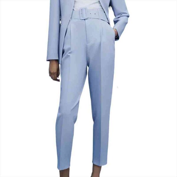 

spring autumn blue suit pants woman high waist pants sashes pockets office ladies fashion solid trousers, Black;white