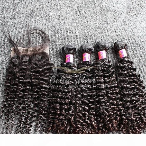 

bella hair 5pcs lot indian curly hair bundles with closure natural color human hair weave extensions ing, Black