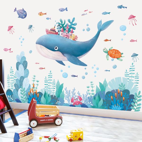 Impermeabile Cartoon Underwater Animal World Wall Stickers per la camera dei bambini Bagno Camera da letto Decalcomanie da muro in vinile Smontabile Murales Decor LJ201128