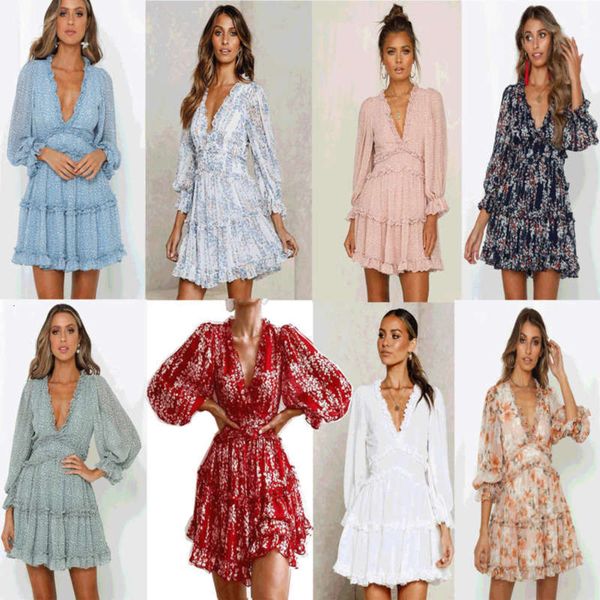 

new spring open and autumn 2020 back v-neck waist closing bubble long sleeve dress, Black;gray