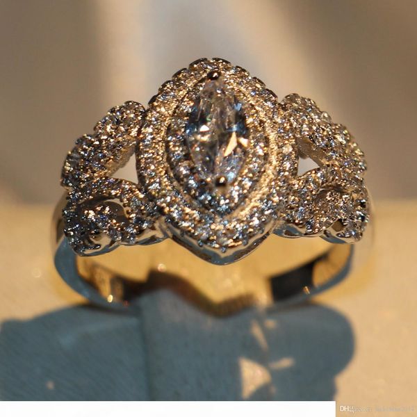 

k size 5 -11 new arrival stunning 925 sterling silver horse eye white sapphire cz diamond gemstones enternity women wedding band pave r, Slivery;golden