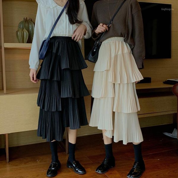 

autumn 2020 new design sense is irregular thin high-waisted skirt female temperament, mid-length a-line cake skirt1, Black
