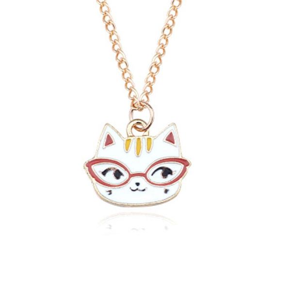 

pendant necklaces creative fashion animal drop oil color wisdom glasses cat necklace ornaments wholesale female jewelry, Silver