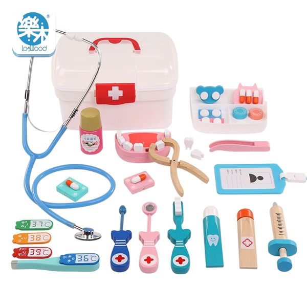 Brinquedos De Madeira Funny Crianças Crianças Jogar Real Vida Cosplay Doctor Dentista Brinquedos Medicina BoxPretend Doctor Play Brinquedos para Baby Gif LJ201012